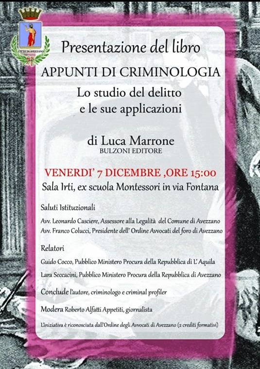 Presentazione del libro : 'Appunti di Criminologia' 