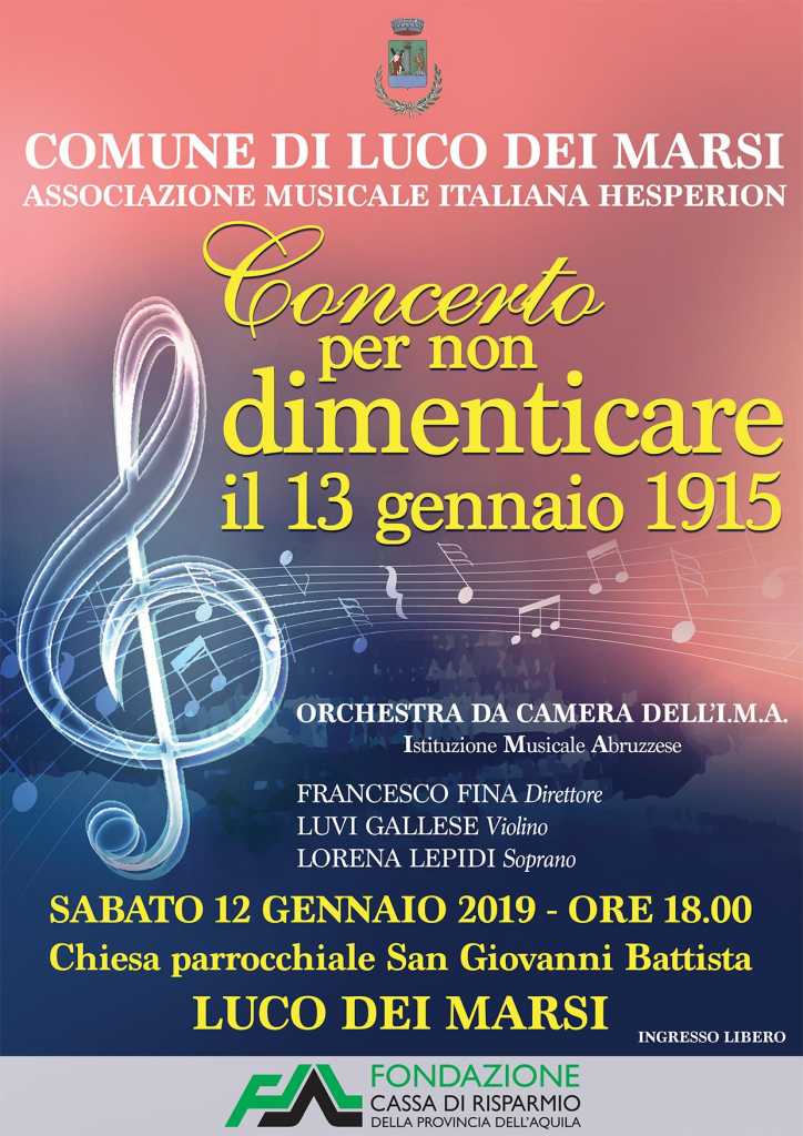 Concerto per non dimenticare il 13 Gennaio del 1915 a Luco Dei Marsi