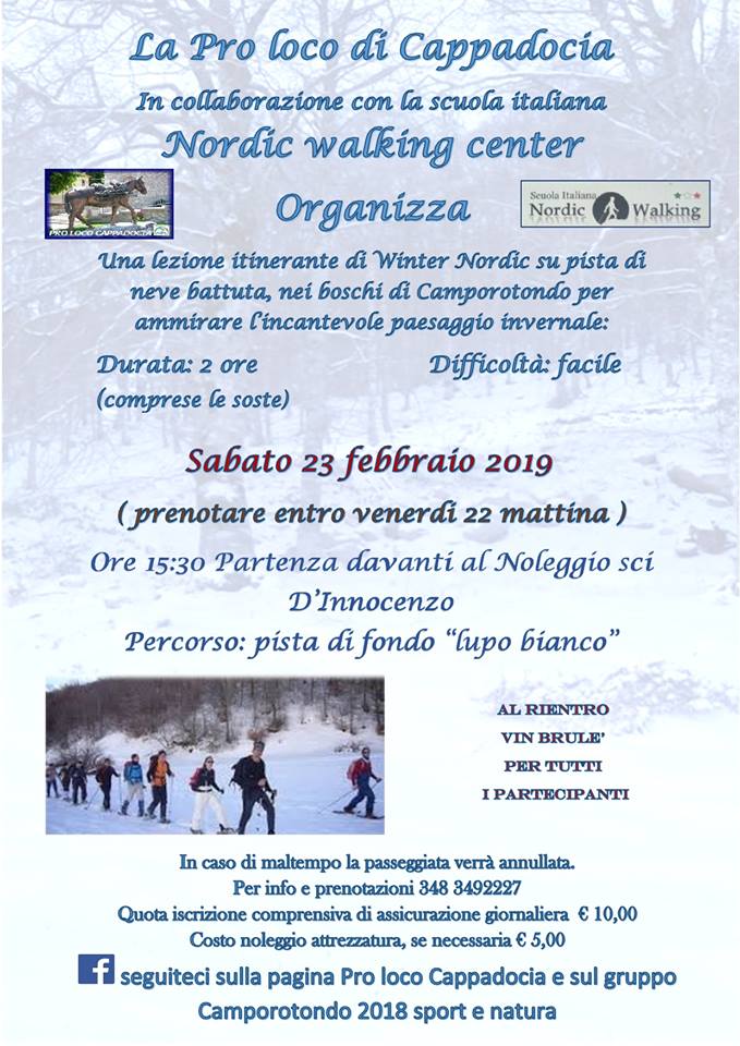 Lezione itinerante di Winter Nordic su pista di neve battuta a Camporotondo