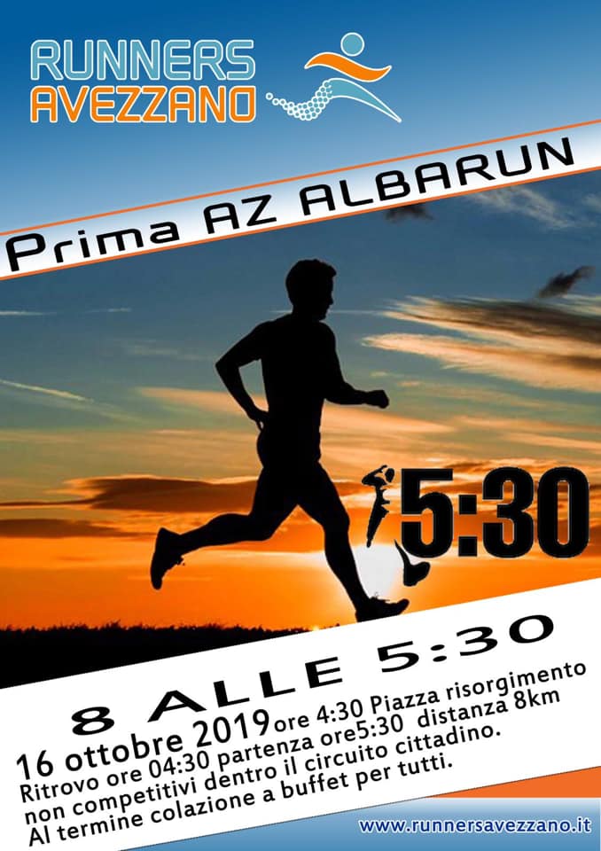 'AlbaRun', gara podistica con partenza all'alba e percorso di 8 km nel cuore di Avezzano