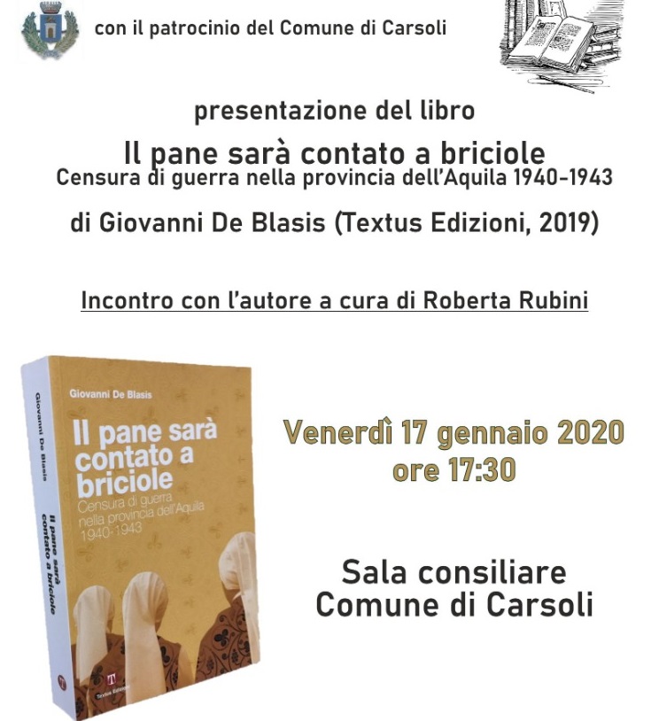 Presentazione del libro 'Il pane sara' contato a briciole' a Carsoli