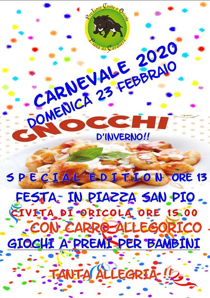 Gnocchi in piazza per festeggiare il Carnevale ad Oricola
