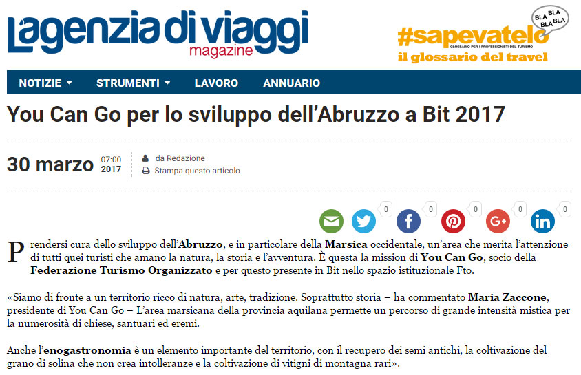 You Can Go per lo sviluppo dell?Abruzzo a Bit 2017